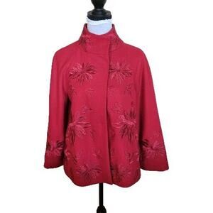 BOSTON PROPER HOLIDAY SWING RED EMBROIDERED LINED COAT JACKET SIZE MEDIUM